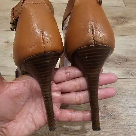 Lauren by Ralph Lauren Women's Beth Brown Leather Heels Size 9 - Picture 4 of 8